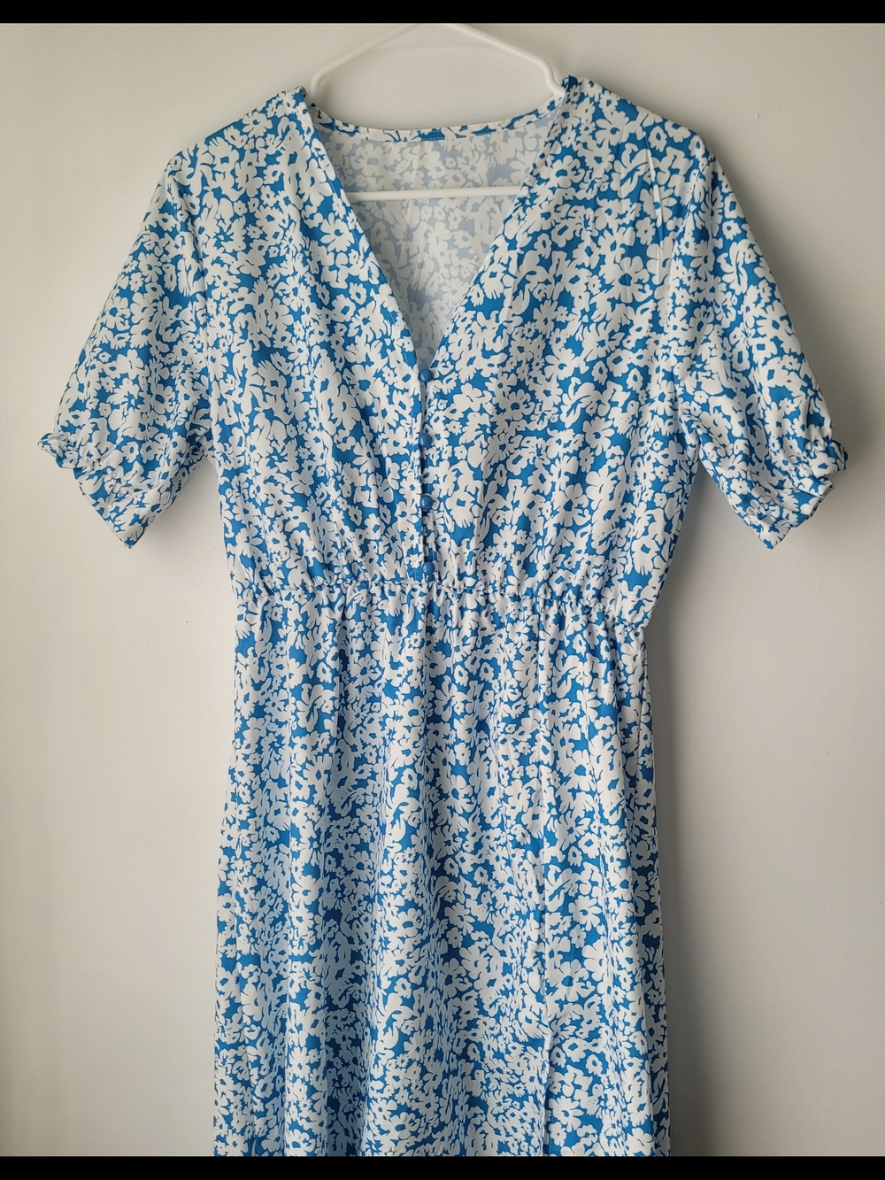 Women Blue & White Floral V-Neck Maxi Dress Size L